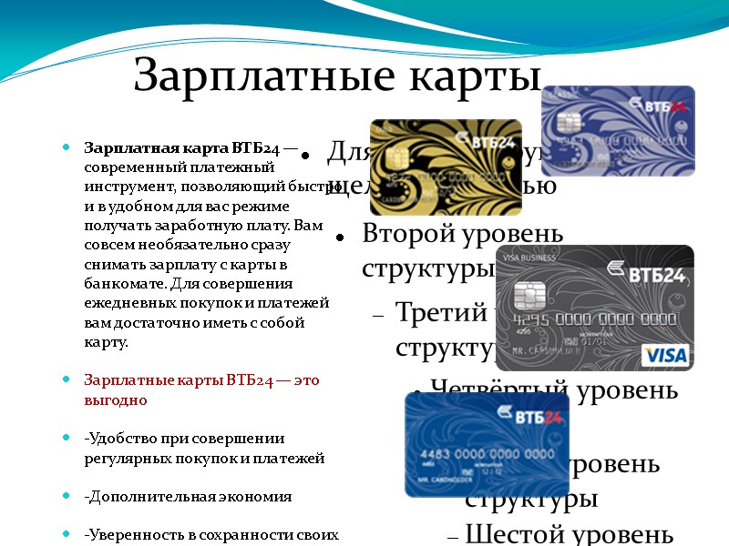 Зарплатные карты  Зарплатная карта ВТБ24 — современный платежный инструмент, позволяющий быстро и в